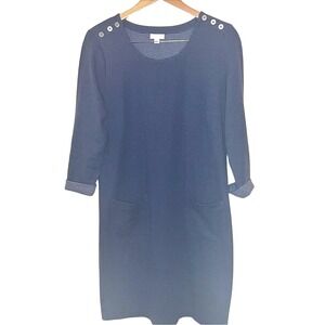 J.Jill Womens Navy Cotton Dress‎ with Striped Accents. Size Medium Career Wear